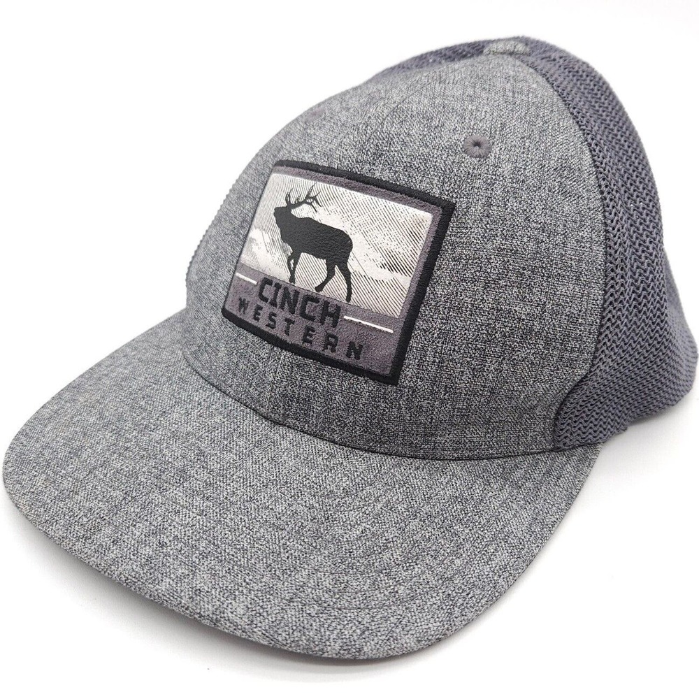 Cinch Western Snapback Trucker Mesh Elk Patch Hat‎ Adjustable Gray Baseball Cap